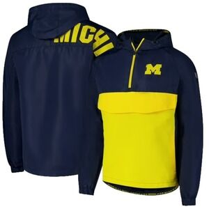 NCAA Colosseum Michigan Wolverine‎ Mens Jacket Size S Navy Half Zip Anorak Hood